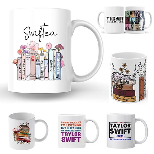 

Swiftea Kaffeetasse – lustiges süßes Sängeralbum – rosa Rand und Innenseite – Geschenk für Frauen und Mädchen-Fans Merch, The Eras Tour Foto-Poster-Tasse