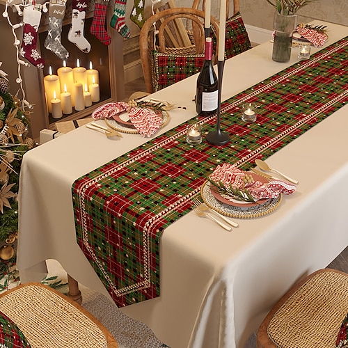 

Christmas Table Runner, Seasonal Winter Xmas Holiday Kitchen Dining Table Decoration for Indoor Outdoor Home Party Decor