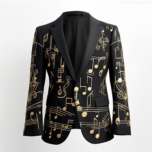 

Graffiti Musiknoten Vintage Geschäftlich Herren Mantel Blazer Sakko Arbeit Tragen Sie, um zu arbeiten Ausgehen Herbst Winter Umlegekragen Langarm Schwarz Knackmandel Rote S M L Polyester Weberei