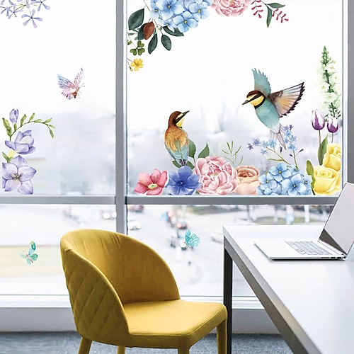 

2PCS DIY Wall Decals Bird Flower Shaped Theme Kids Room Wall Stickers Removable Vinyl Wall Art Decor for Home Kindergarten Nursery Decorations.