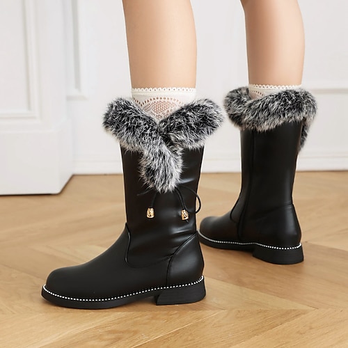 

Damen Stiefel Schneestiefel Winterstiefel Outdoor Innenfutter aus Fleece Stiefel mit mittlerer Wade Blockabsatz Runde Zehe Elegant Plüsch Klassisch PU Reißverschluss Feste Farbe Schwarz Weiß Rosa