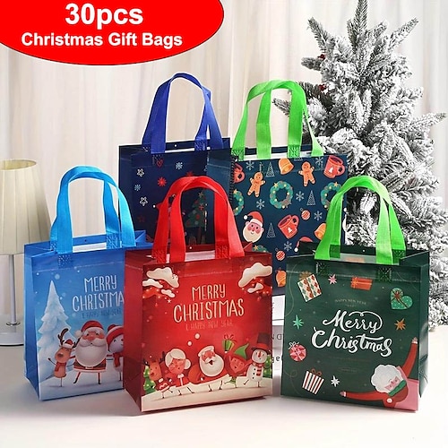 

Stobag – sacs non tissés joyeux noël, fourre-tout, emballage cadeau de bonbons, tissu de rangement étanche pour enfants, pochette réutilisable pour cadeaux de fête, 20 pièces