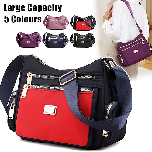 

Damen Umhängetasche Schultertasche Hobo Tasche Nylon Outdoor Einkauf Täglich Reißverschluss Hohe Kapazität Leichtgewichtig Langlebig Feste Farbe Farbblock Taro lila Rote und blaue Kombination Schwarz