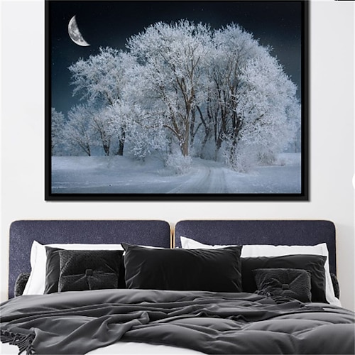 

Arte de parede de paisagem em tela, inverno, neve, floresta, impressões e pôsteres, imagens, pintura decorativa em tecido para sala de estar, fotos sem moldura