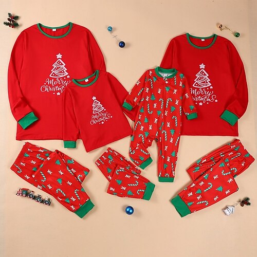 

Family Christmas Pajamas Graphic Home Print Red Long Sleeve Mommy And Me Outfits Active Matching Outfits