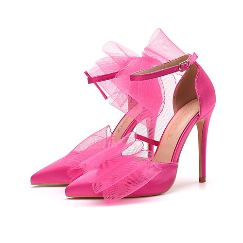 

Mulheres Saltos Sapatos De Casamento Salto de alça de tornozelo Casamento Diário Laço Salto Agulha Dedo Apontado Sensual Minimalismo Cetim Correia de Calcanhar Côr Sólida Perfurado Preto Branco Rosa