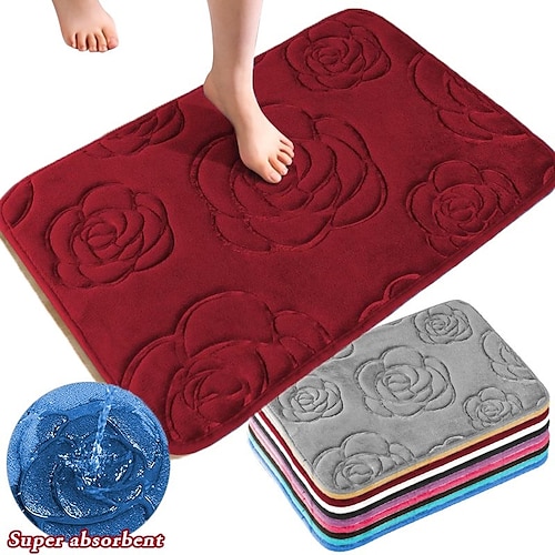 1 alfombra de baño, alfombra de baño con estampado de flores rosas, alfombra antideslizante de franela, alfombra para el suelo de la bañera, felpudo para la ducha, alfombra de espuma viscoelástica,