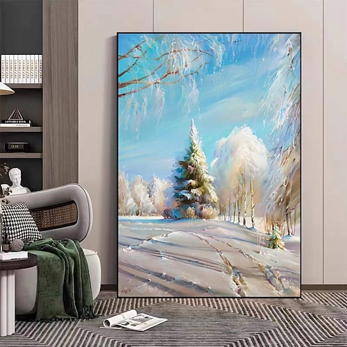 

peinture d'hiver art original paysage d'arbre d'hiver coucher de soleil arbres de neige peints à la main forêt d'hiver peinture de Noël sur toile roulée (sans cadre)