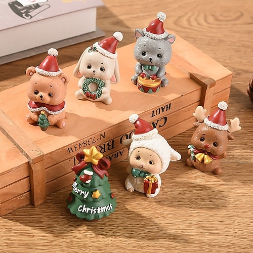 

Toppers de cupcake de natal em miniatura papai noel enfeite de mesa de natal lembrancinhas de festa de natal presentes vitrine decoração resina pequenos animais adereços idosos