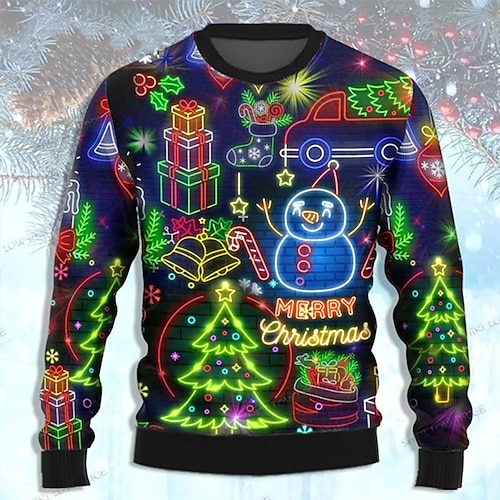 

Snowman Lights Casual Men's Print Knitting Ugly Christmas Sweater Pullover Sweater Jumper Knitwear Outdoor Daily Vacation Christmas Long Sleeve Crewneck Sweaters Lake blue Forest Green Dark Red Fall