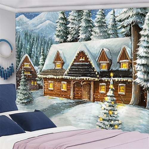 

paisagem nevado casa pendurado tapeçaria arte da parede grande tapeçaria mural decoração fotografia pano de fundo cobertor cortina casa quarto sala de estar decoração