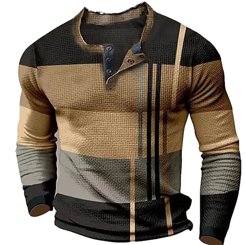 

Plaid Mens 3D Shirt Casual | Brown Winter Cotton | Men'S Waffle Henley Tee Graphic Color Block Clothing Apparel 3D Print Outdoor Long Sleeve Fashion Designer