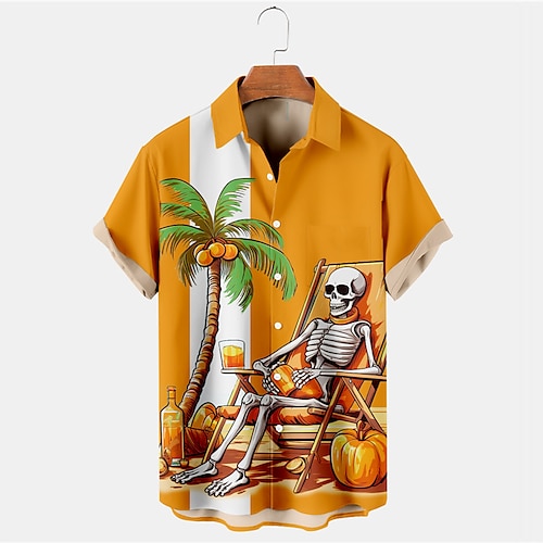 

Skull Beach Hawaiian Casual Men's Shirt Outdoor Street Casual Daily Fall Turndown Short Sleeve Black Red Purple S M L Shirt