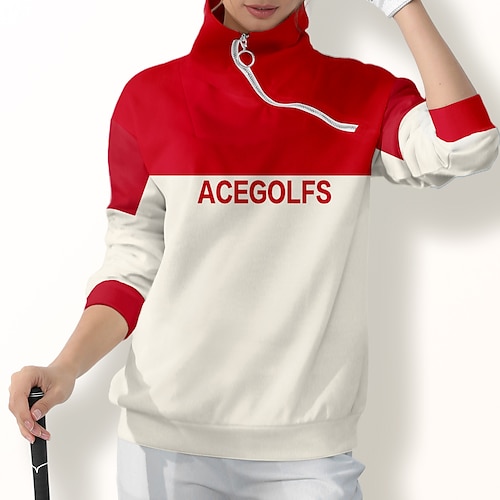 

Women's Golf Hoodie Golf Pullover Golf Sweatshirt Thermal Warm Breathable Moisture Wicking Long Sleeve Golf Outerwear Top Regular Fit 1/4 Zip Stand Collar Color Block Letter Spring Autumn Tennis Golf