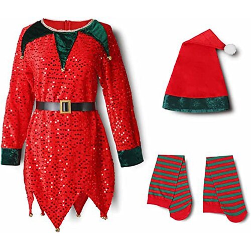 

père Noël Elfe Mrs.Claus Robe de Noël Robe De Noël Fantaisie Fille Noël Noël Mascarade la veille de Noël Enfant Soirée Noël Réveillon du nouvel an 100% Lin Robe Chaussettes Chapeau