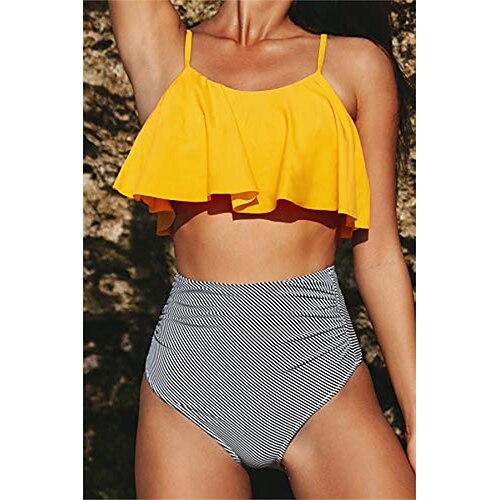 

Women's Swimwear Bikini 2 Piece Normal Swimsuit 2 Piece Plain Yellow Pink Army Green Red Blue Bathing Suits Sports Beach Wear Holiday