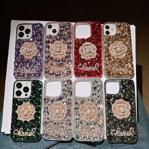 

Handy Hülle Handyhüllen Für iPhone 15 Pro Max Plus iPhone 14 13 12 11 Pro Max Mini SE X XR XS Max 8 7 Plus Rückseite für Frauen Mädchen Bling Glitzer glänzend Stoßresistent Blume Blumen TPU Strass