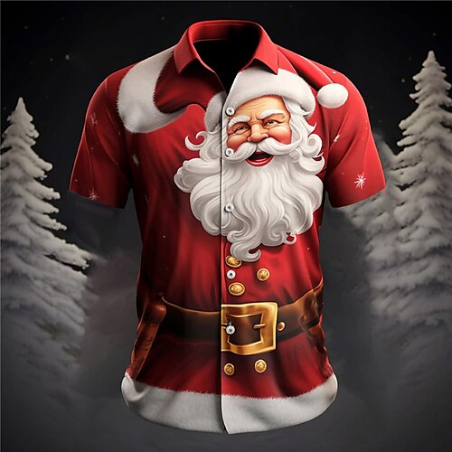 

Papai Noel Casual Homens Camisa Social Roupa Diária Para Noite Final de semana Outono Aberto para a Lateral Manga Curta Vinho, Roxo, Verde S, M, L Tecido elástico de 4 vias Camisa Natal