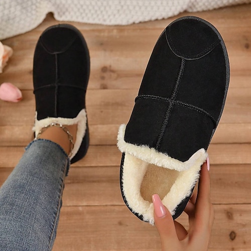 

Mulheres Botas Rasos Slip-Ons Botas de Neve Tamanhos Grandes Tênis Slip-on Ao ar livre Trabalho Diário Côr Sólida Forrada com Fleece Botas Botas Tornozelo Inverno Sem Salto Ponta Redonda Moda Casual