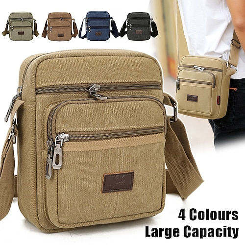 

Men's Crossbody Bag Shoulder Bag Satchel Canvas Outdoor Daily Travel Zipper Large Capacity Durable Solid Color ArmyGreen Blue khaki