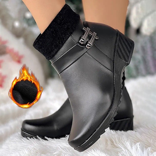 

Women's Boots Biker boots Combat Boots Plus Size Outdoor Daily Solid Color Fleece Lined Booties Ankle Boots Winter Buckle Platform Flat Heel Round Toe Vintage Casual Minimalism Faux Suede Zipper