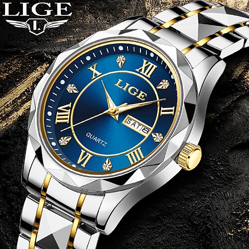 

Lige-reloj de cuarzo para hombre, esfera grande de lujo con diamantes, calendario comercial, fecha, aleación de zinc