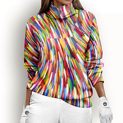 

Mulheres moletom de golfe pulôver de golfe camisola de golfe Térmico / Quente Respirável Pavio Humido Manga Longa Casacos de golfe Blusas Normal 1/4 Zip Colarinho Alto Estampado Primavera Outono