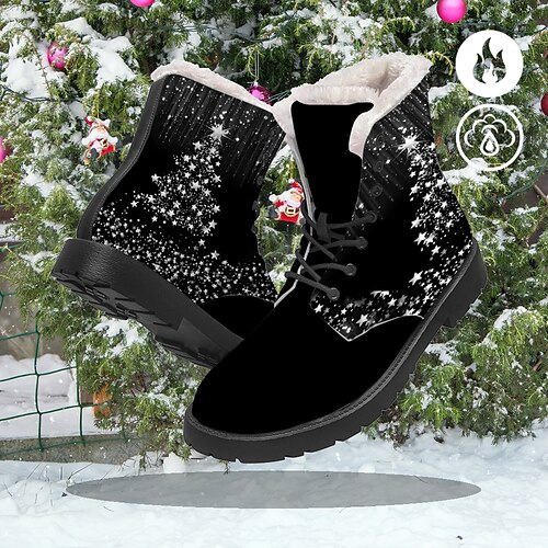 

Mulheres Botas Imprimir sapatos Sapatos de Natal Coturnos Natal Diário Árvore de Natal Forrada com Fleece Botas da panturrilha Inverno Sem Salto Ponta Redonda Dedo Fechado Moda Felpudo Casual Couro