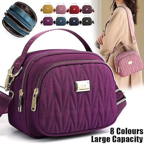 

Women's Handbag Crossbody Bag Shoulder Bag Dome Bag Nylon Outdoor Daily Holiday Zipper Large Capacity Lightweight Solid Color Quilted claret Sapphire Blue Taro purple