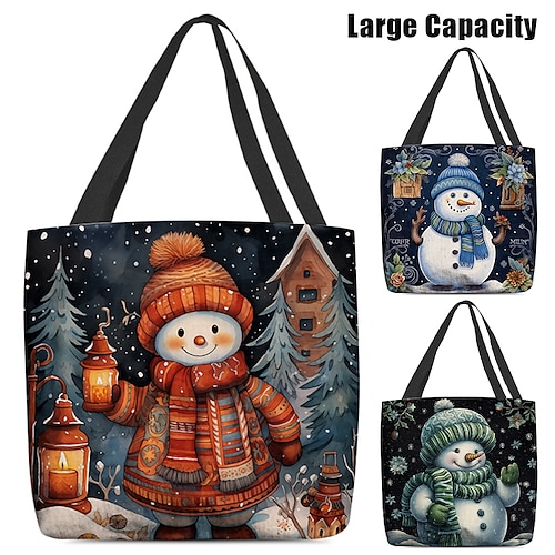 

Women's Tote Shoulder Bag Canvas Tote Bag Polyester Christmas Xmas Holiday Print Large Capacity Foldable Lightweight Character Red Blue Green