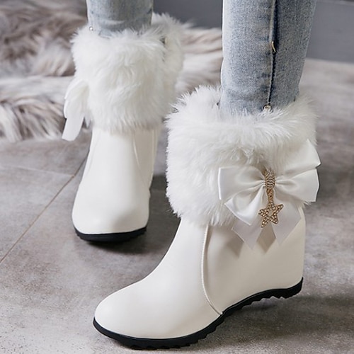 

Mulheres Botas Botas com salto Botas de Neve Tamanhos Grandes Festa Diário Côr Sólida Forrada com Fleece Botas Botas Tornozelo Inverno Laço Salto Plataforma Calcanhar escondido Ponta Redonda Moda