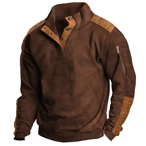 

Homme Sweat shirt Marron Col Mao Bloc de couleur Patchwork Zippé Sport Loisir du quotidien Vacances Rétro Vintage Vêtement de rue basique Printemps Automne Vêtement Tenue Pulls Capuche Pulls