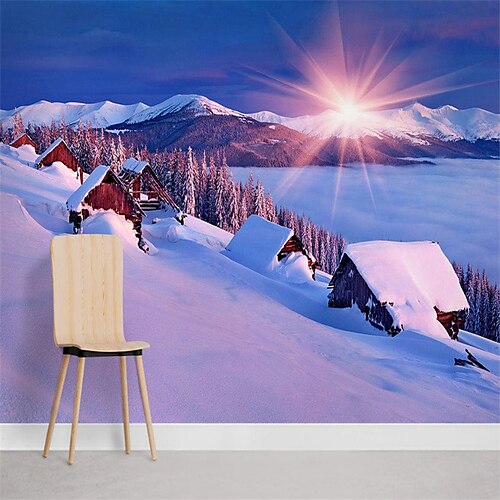 

Landscape Wallpaper Mural Snow Scenery at Dawn Wall Covering Sticker Peel and Stick Removable PVC/Vinyl Material Self Adhesive/Adhesive Required Wall Decor for Living Room Kitchen Bathroom