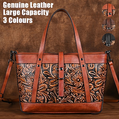 

Femme Sac à main Sac bandoulière Sac Boston Cuir Achats du quotidien Vacances Fermeture Relief Grande Capacité Etanche Durable Bloc de couleur Fleur Folk Café rétro Vintage noir Brun rétro