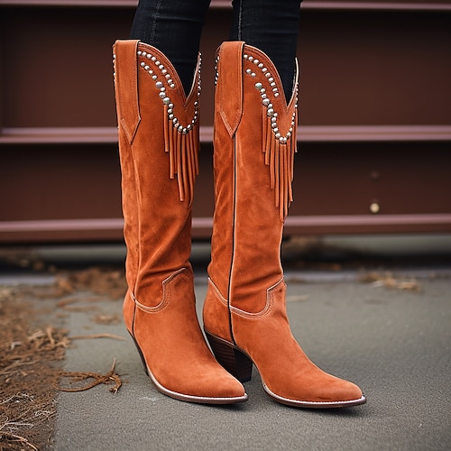 

Mujer Botas Botas de ciclista Botas cowboy Exterior Talón de bloque Tacón Plano Punk Vacaciones Vintage Ante Sintético Mocasín Color Camello Negro Marrón