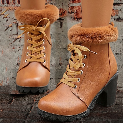 

Damen Stiefel Schneestiefel Übergrössen Stiefel mit Absatz Outdoor Täglich Feste Farbe Innenfutter aus Fleece Stiefeletten Stiefeletten Winter Konischer Absatz Blockabsatz Runde Zehe Klassisch