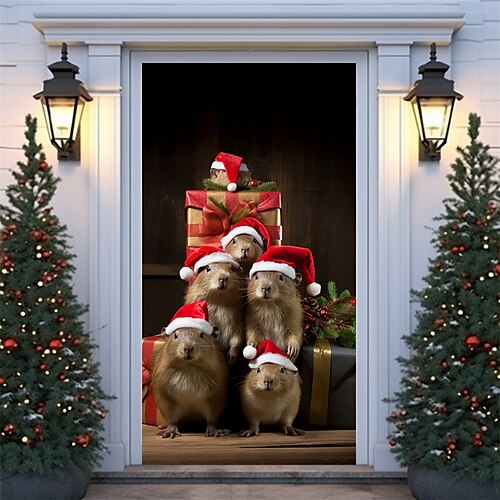 

Christmas Capybara Animal Xmas Door Covers Door Tapesty Door Curtain Decoration Backdrop Door Banner for Front Door Farmhouse Christmas Holiday Party Decor Supplies