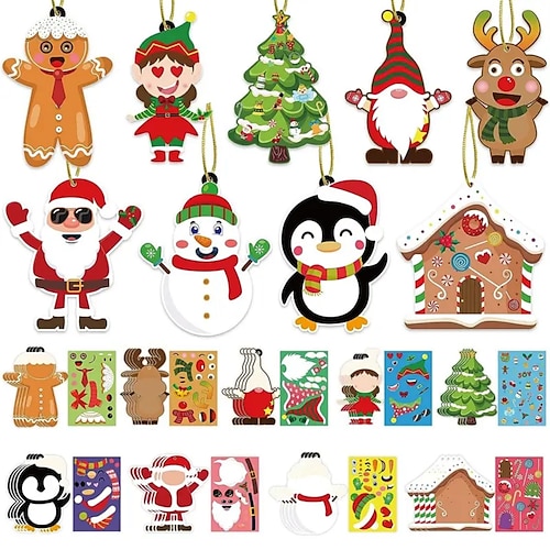 

36-teiliges Weihnachtsornament-Bastelset zum Basteln Ihres eigenen Ornament-Sets mit Weihnachts-Bastelaufklebern, Ornament-Bastelset für Weihnachts-Klassenzimmer-Partygeschenke