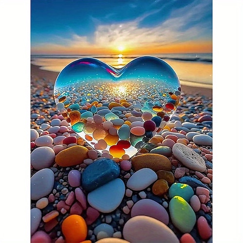 

1pc Landscape DIY Diamond Painting Love Stones on The Beach Diamond Painting Handcraft Home Gift Without Frame