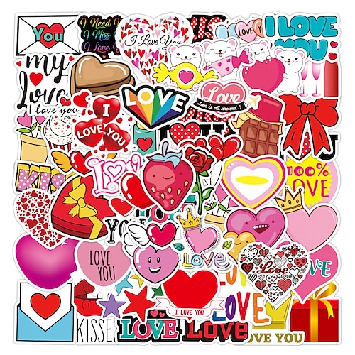 

50pcs/set Sweet Valentine's Day Graffiti Cartoon Love Decoration Laptop Stationery Refrigerator Mobile Phone Creative Stickers.