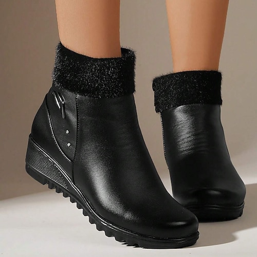 

Women's Boots Platform Boots Snow Boots Plus Size Outdoor Daily Fleece Lined Booties Ankle Boots Buckle Wedge Heel Round Toe Elegant Vintage Casual Faux Leather Zipper Black