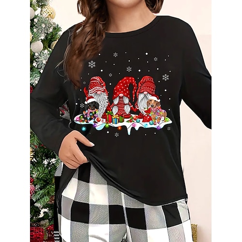 

Mujer tallas grandes pijamas navideños top papá noel cálido confort suave hogar navidad diario spandex abrigado transpirable cuello redondo manga larga otoño invierno negro vino