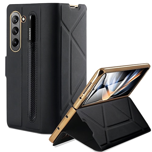 

telefone Capinha Para Samsung Galaxy Z Fold 5 Z Fold 4 Z Fold 3 Z Fold 2 Capa traseira Com Suporte e protetor de tela Magnética Retro TPU Couro PU