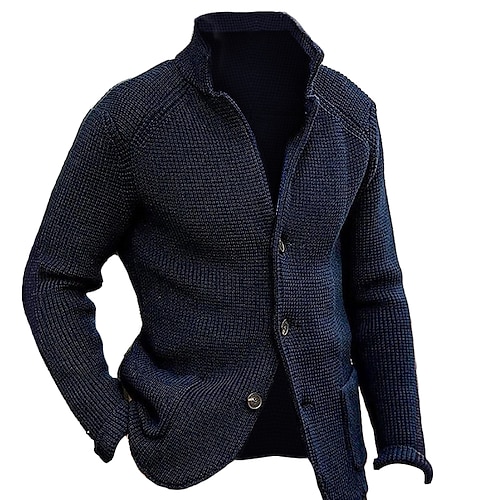 

Men's Cardigan Sweater Cropped Sweater Knit Sweater Ribbed Knit Regular Button Up Knitted Plain Stand Collar Vintage Warm Ups Casual Daily Wear Clothing Apparel Fall Winter caramel Black S M L