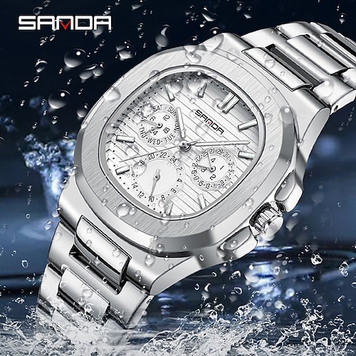 

SANDA Hommes Montres à quartz Mode Décontractée Montre Bracelet Lumineux Calendrier IMPERMÉABLE Décoration Acier Suivre