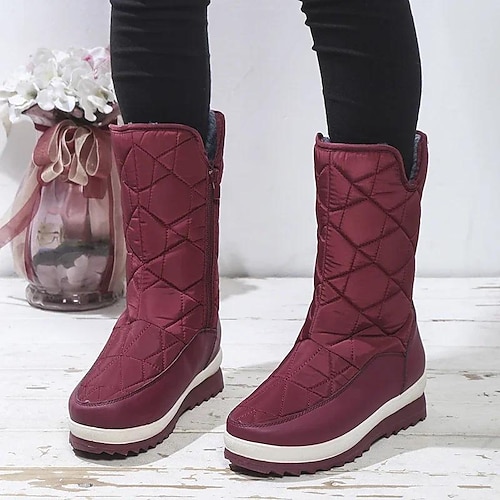 

Mulheres Botas Botas de Neve Sapatos Aumentam Altura Botas de inverno Diário Forrada com Fleece Botas Botas Tornozelo Plataforma Ponta Redonda Casual Conforto Couro Ecológico zíper Côr Sólida Vinho