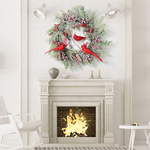 

Coronas de Navidad cardenales rojos adornos navideños para puerta principal, corona de cardenal rojo pájaro rojo cardenal decoración para Navidad vacaciones granja pared ventana interior exterior