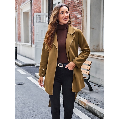 

Mujer Abrigo Exterior Calle De Compras Otoño Invierno Regular Abrigo Ajuste regular Resistente al Viento Mantiene abrigado Transpirable Contemporáneo Elegante Casual Chaquetas Manga Larga Plano Con