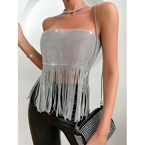 

Metálico Lentejuelas Sensual Parte superior del tubo Camiseta sin mangas corta Disco Mujer Cosplay Disfraz Carnaval Fiesta Discoteca Camiseta sin mangas