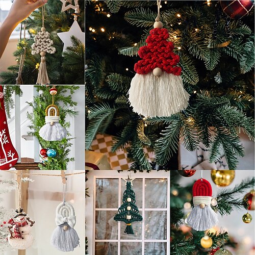 

Makramee-Weihnachtszwerge-Ornament, Boho-Weihnachtsbaumdekoration, Makramee-Weihnachtsmann, Makramee-Weihnachtshandwerk, Weihnachtsbaum-Hängezwerge, Feiertagstischdekoration